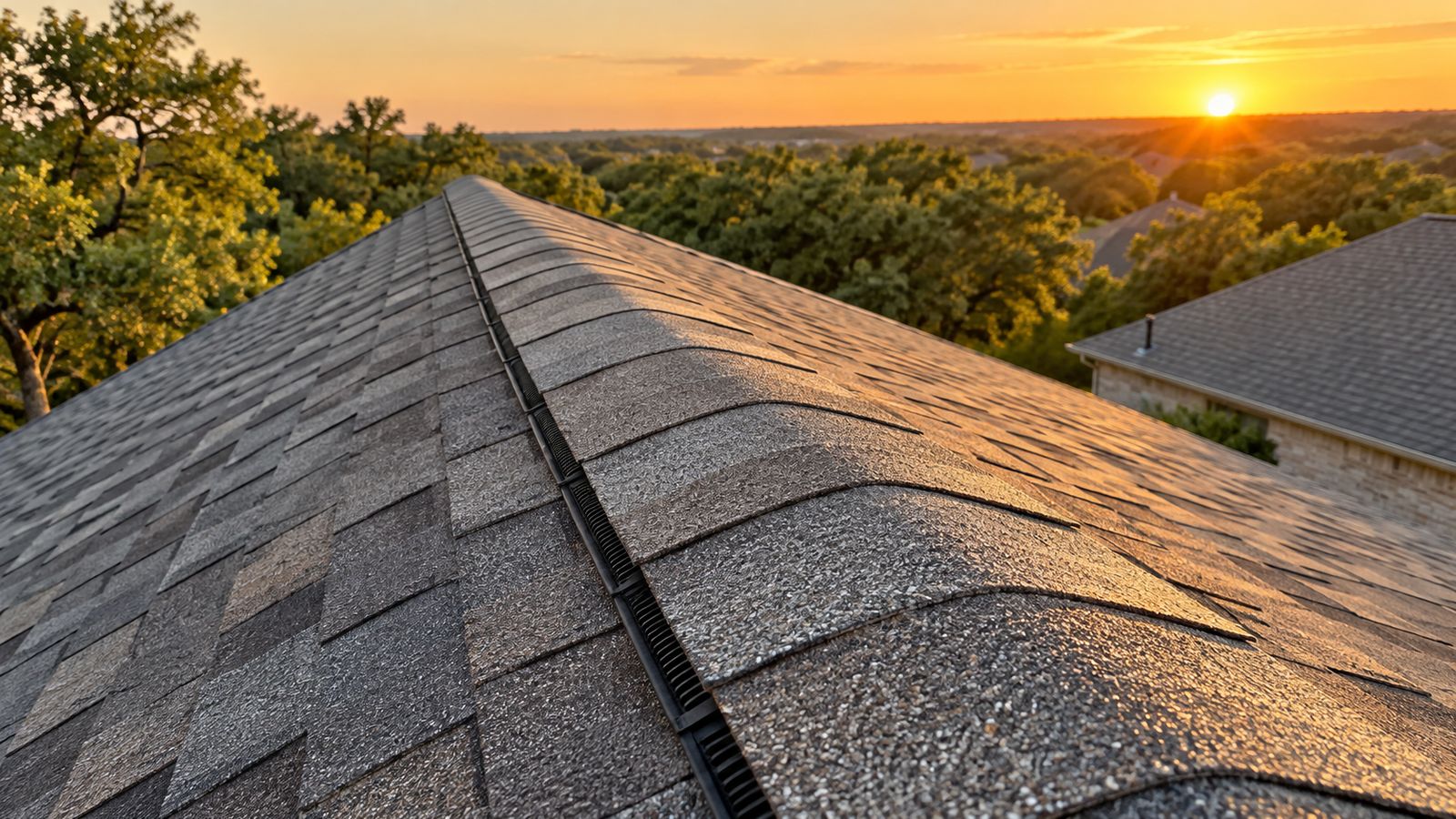Ridge vent and capped ridge shingles on a new architectural shingle roof